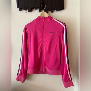 Adidas hot pink satin track suit with hoodie